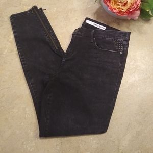 DKNY black studded zip ankle city skinny jeans